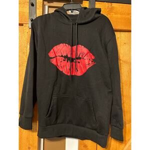 Adult L/XL Lips Kiss Hoodie Black Red GUC